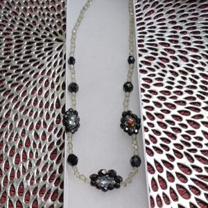 Necklace, Black and clear beads on silver tone, very pretty